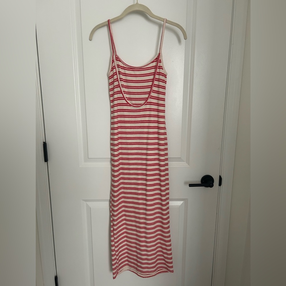 Zara Striped Spaghetti Strap Low Back Midi Dress Size Small